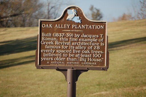The National Historic Landmark marker at Oak Alley Plantation